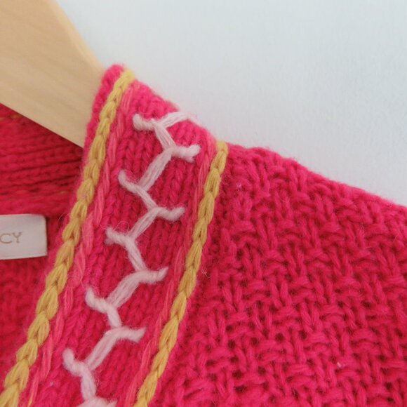 LOVESHACKFANCY Brighton Wool Blend Floral Knit Pink Cloak Cottagecore Coquette - Picture 4 of 16